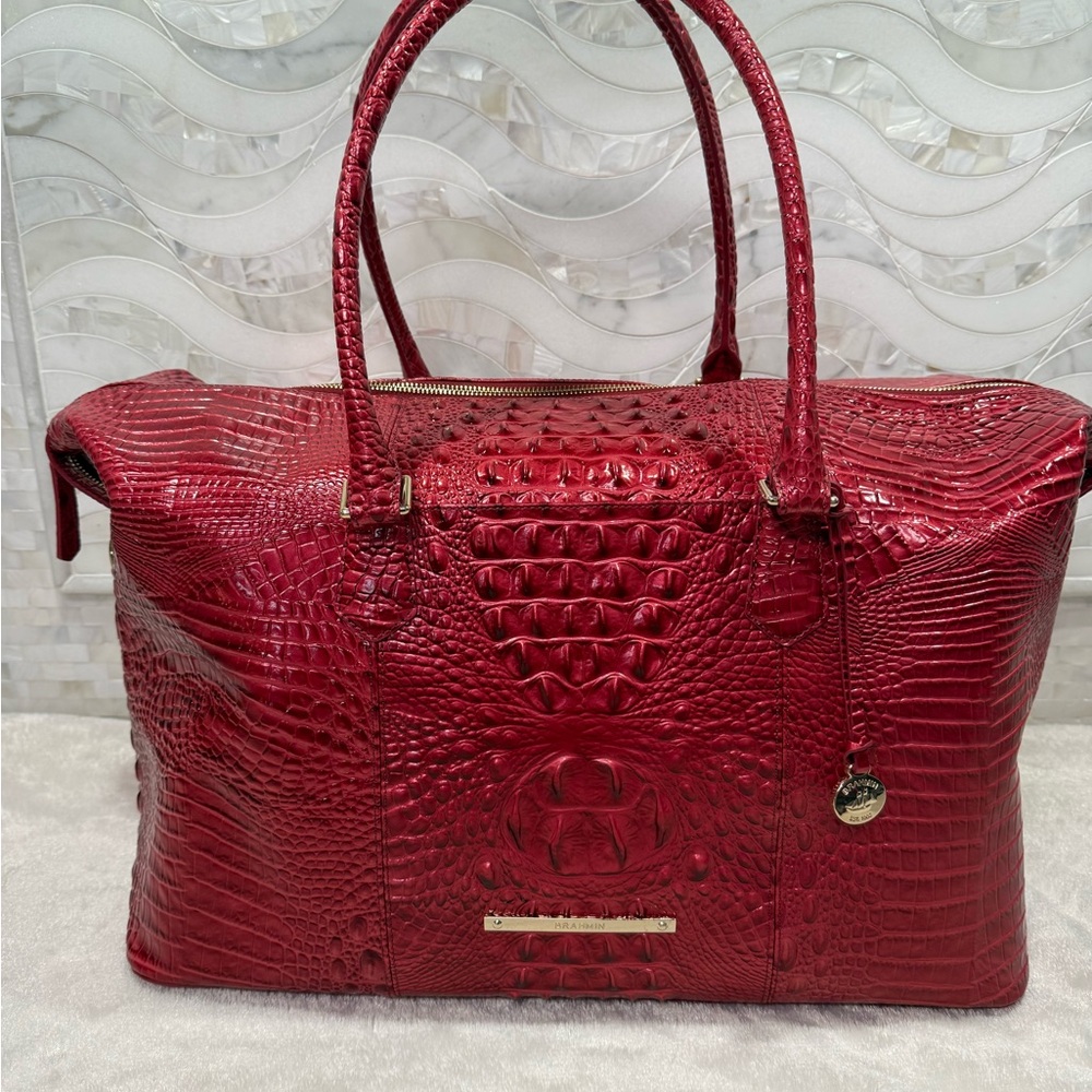 NWT Brahmin Weekender in Merlot Elegant Red Crocodile-Embossed Tote Bag